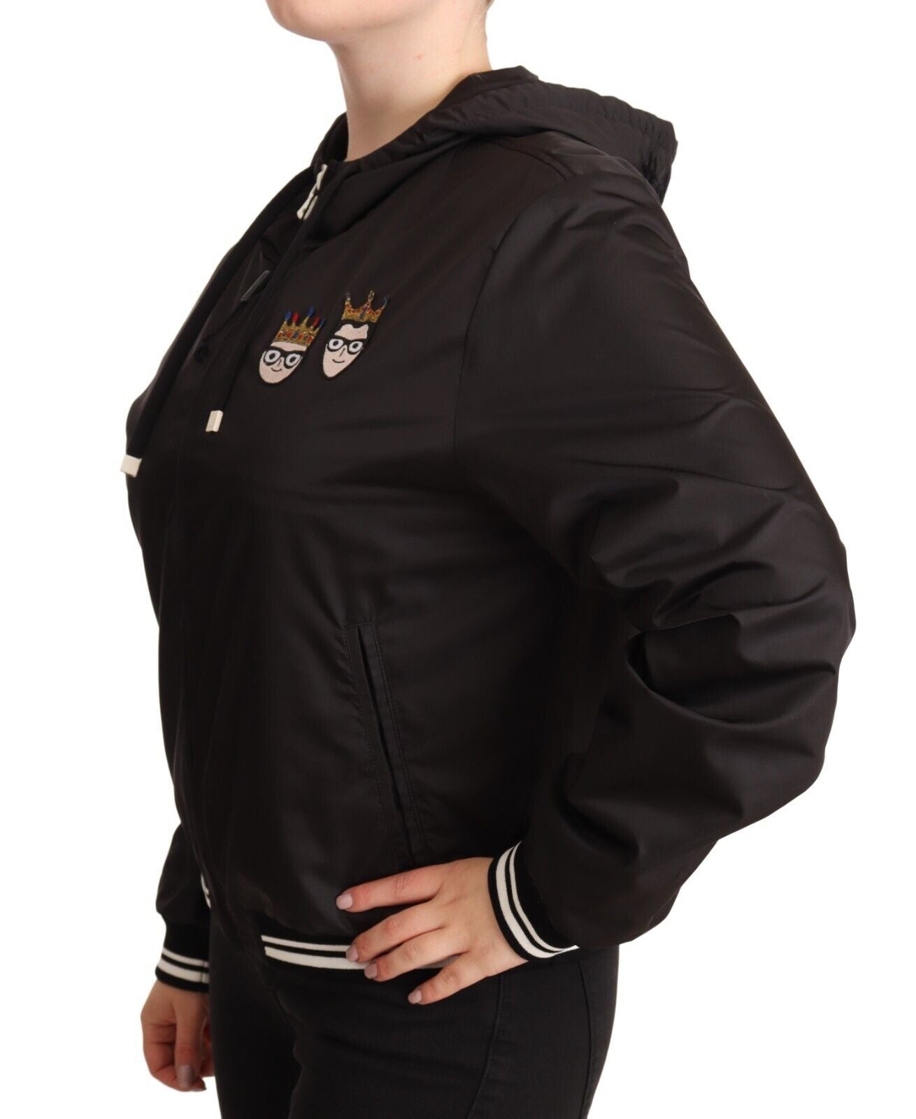 Dolce & Gabbana Élégant blouson aviateur noir à capuche