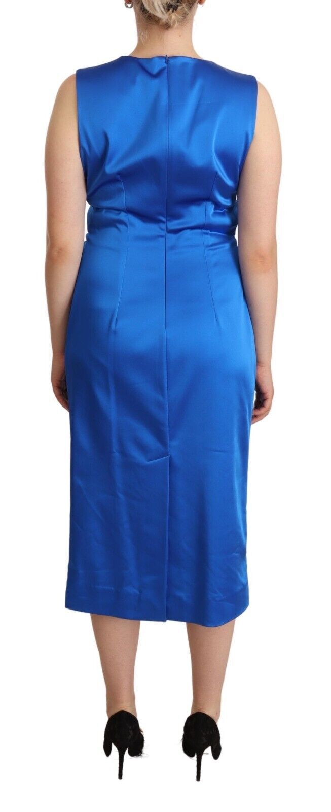 P.A.R.O.S.H. Blue Acetate Sleeveless Pleated Midi Sheath Dress by P.A.R.O.S.H.