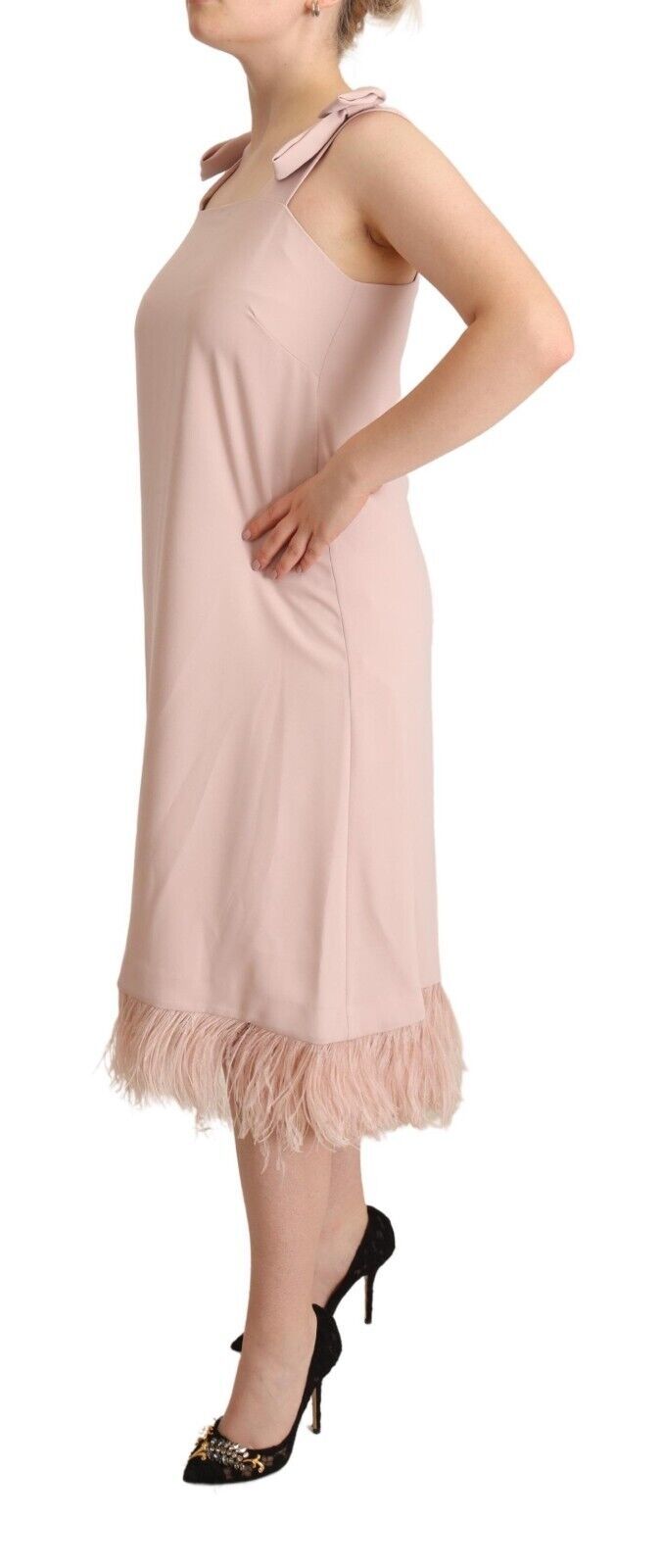P.A.R.O.S.H. Pink Polyester Sleeveless Midi Feather Shift Dress by P.A.R.O.S.H.