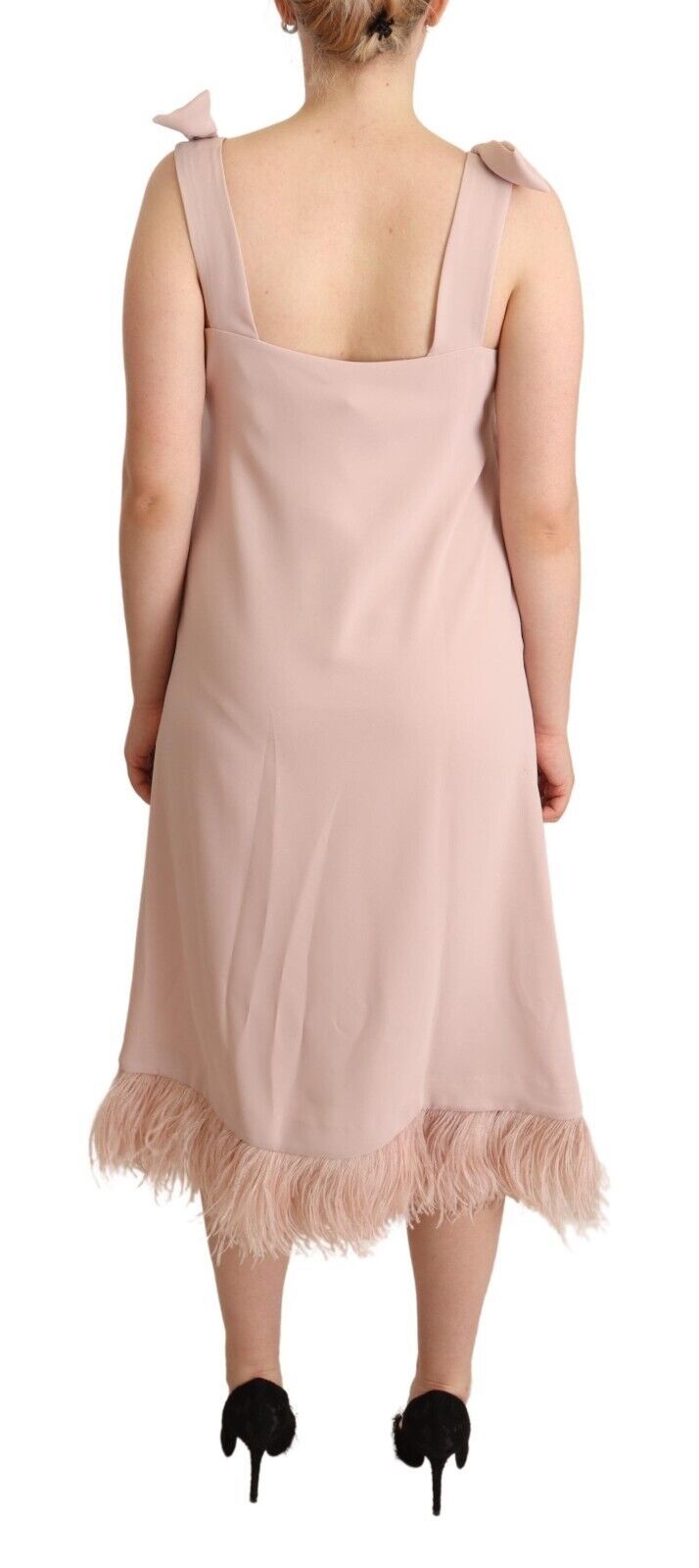 P.A.R.O.S.H. Pink Polyester Sleeveless Midi Feather Shift Dress by P.A.R.O.S.H.