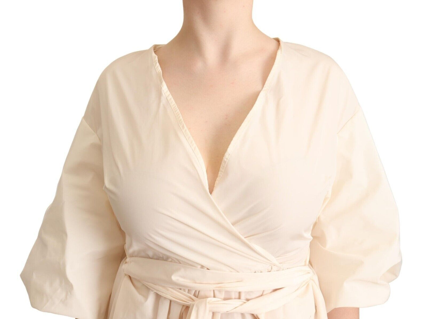 PINK MEMORIES Off White Short Sleeves Maxi A-line Wrap Dress by PINK MEMORIES