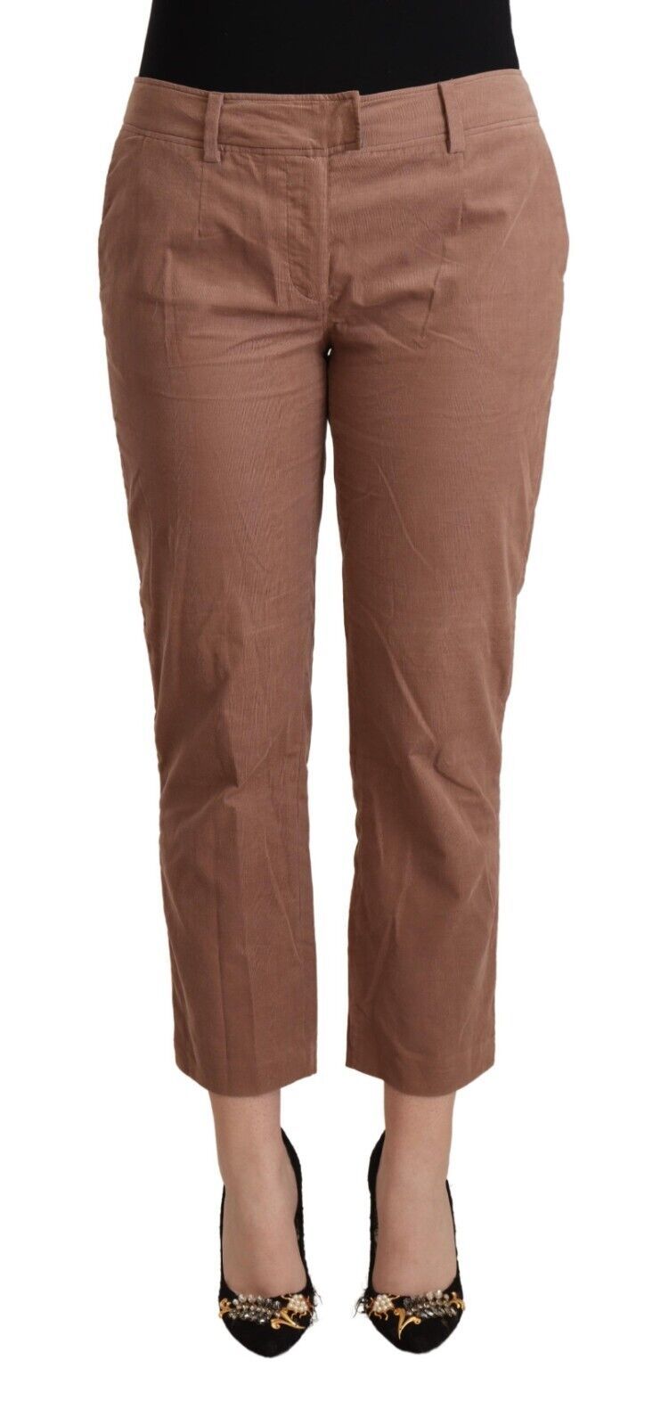 Costume National Brown Cotton Tapered Cropped Pants by Costume National