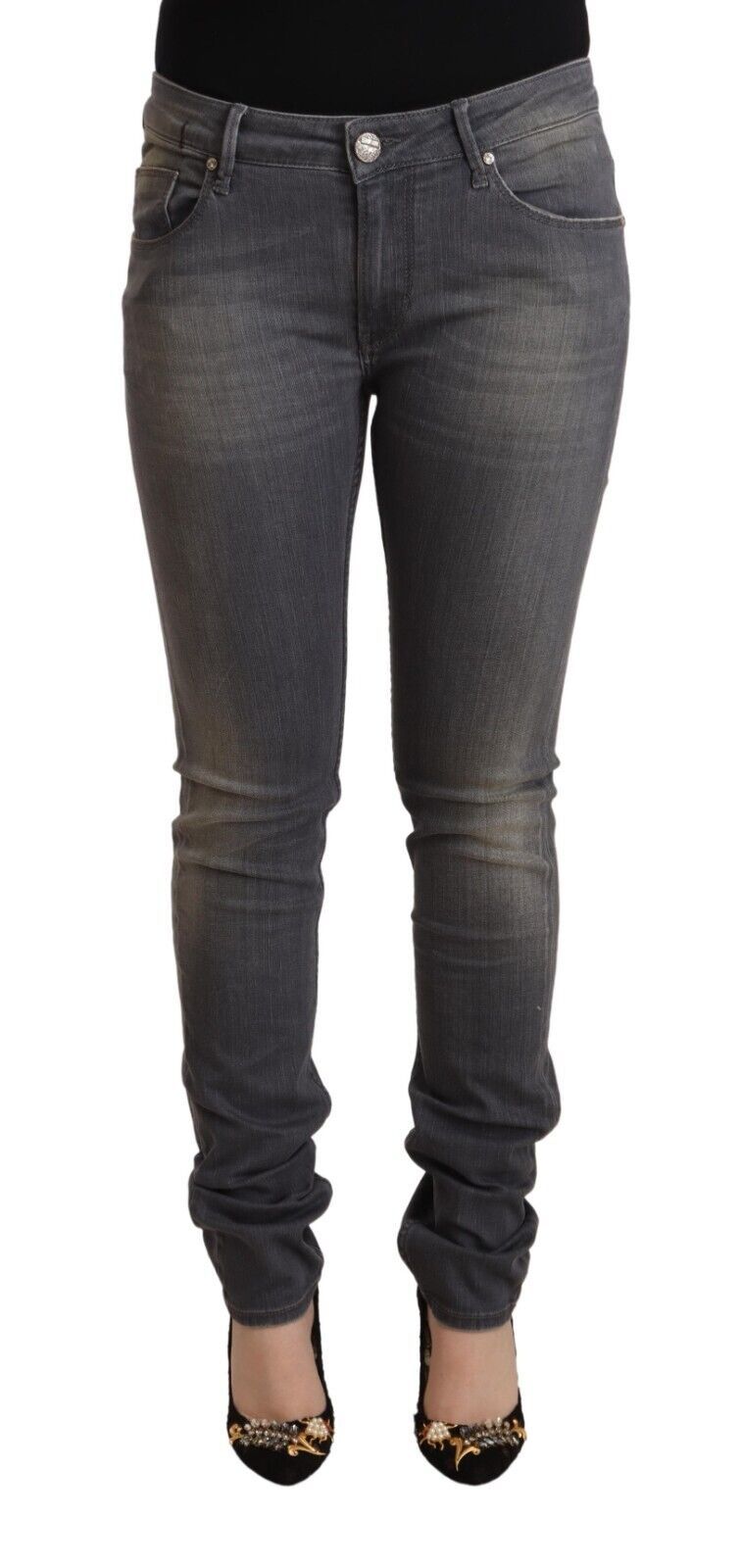 Huit jeans skinny gris foncé élégants - Taille basse avec fermeture éclair