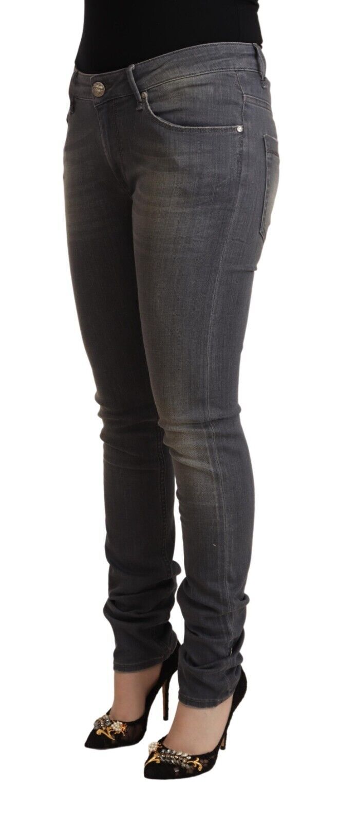 Huit jeans skinny gris foncé élégants - Taille basse avec fermeture éclair