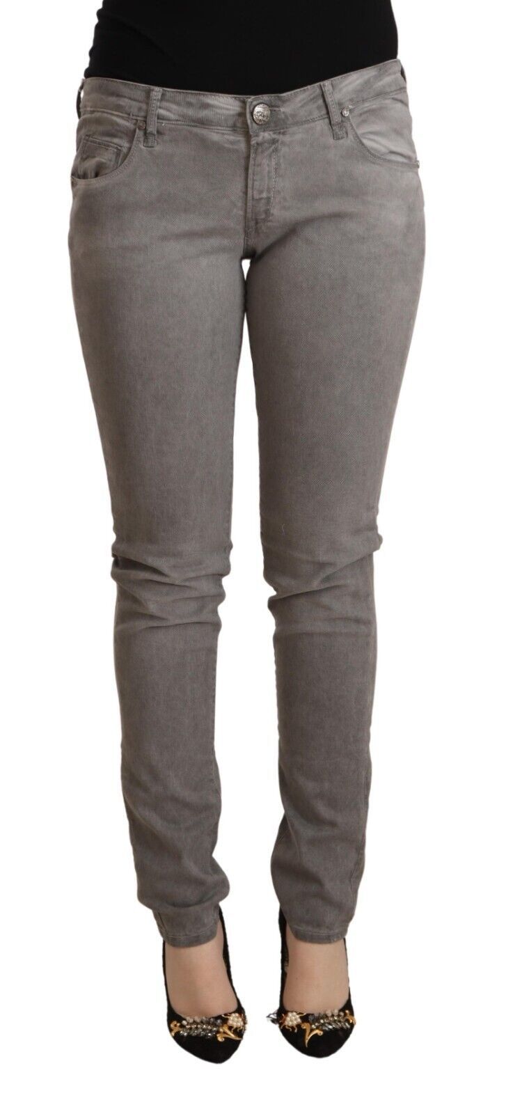 Eight Gray Cotton Low Waist Skinny Push Up Denim Jeans