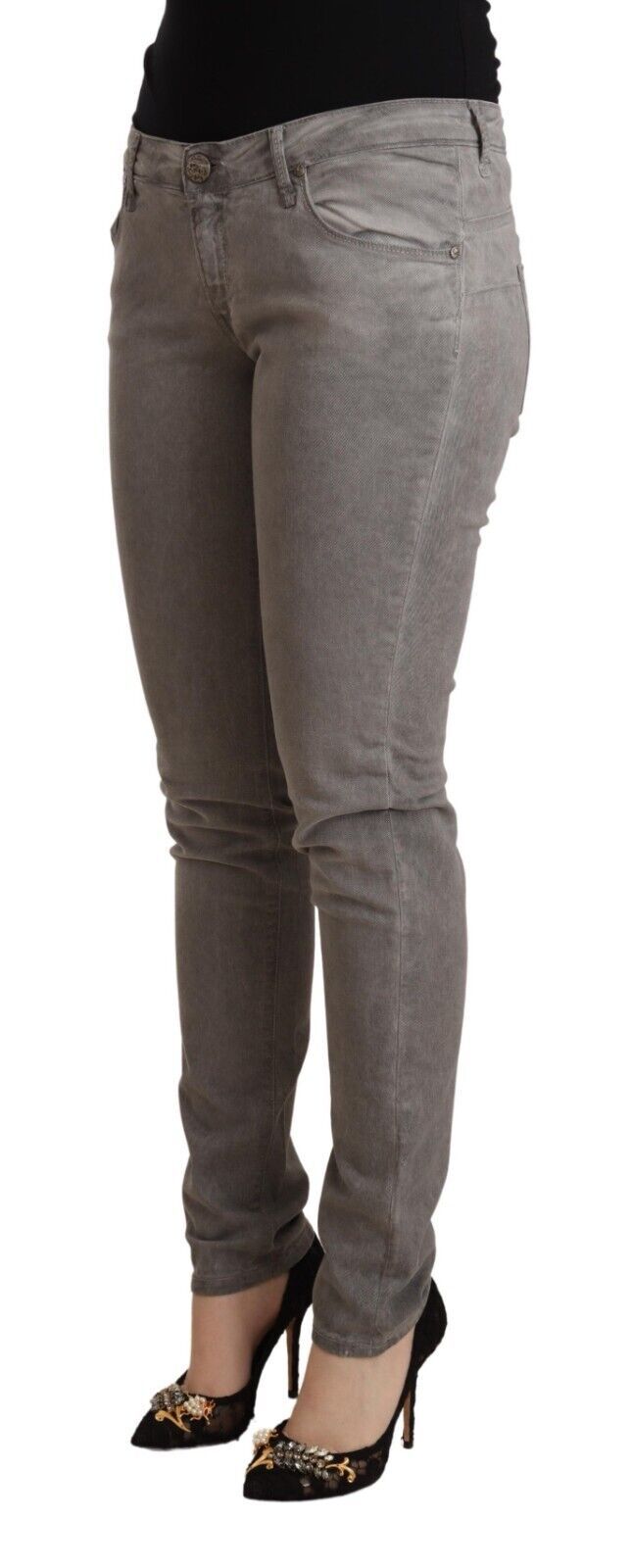 Eight Gray Cotton Low Waist Skinny Push Up Denim Jeans