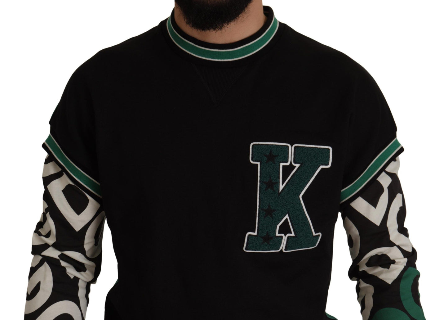 Dolce & Gabbana Black Green Cotton KING Star Crewneck Pullover Sweater by Dolce & Gabbana
