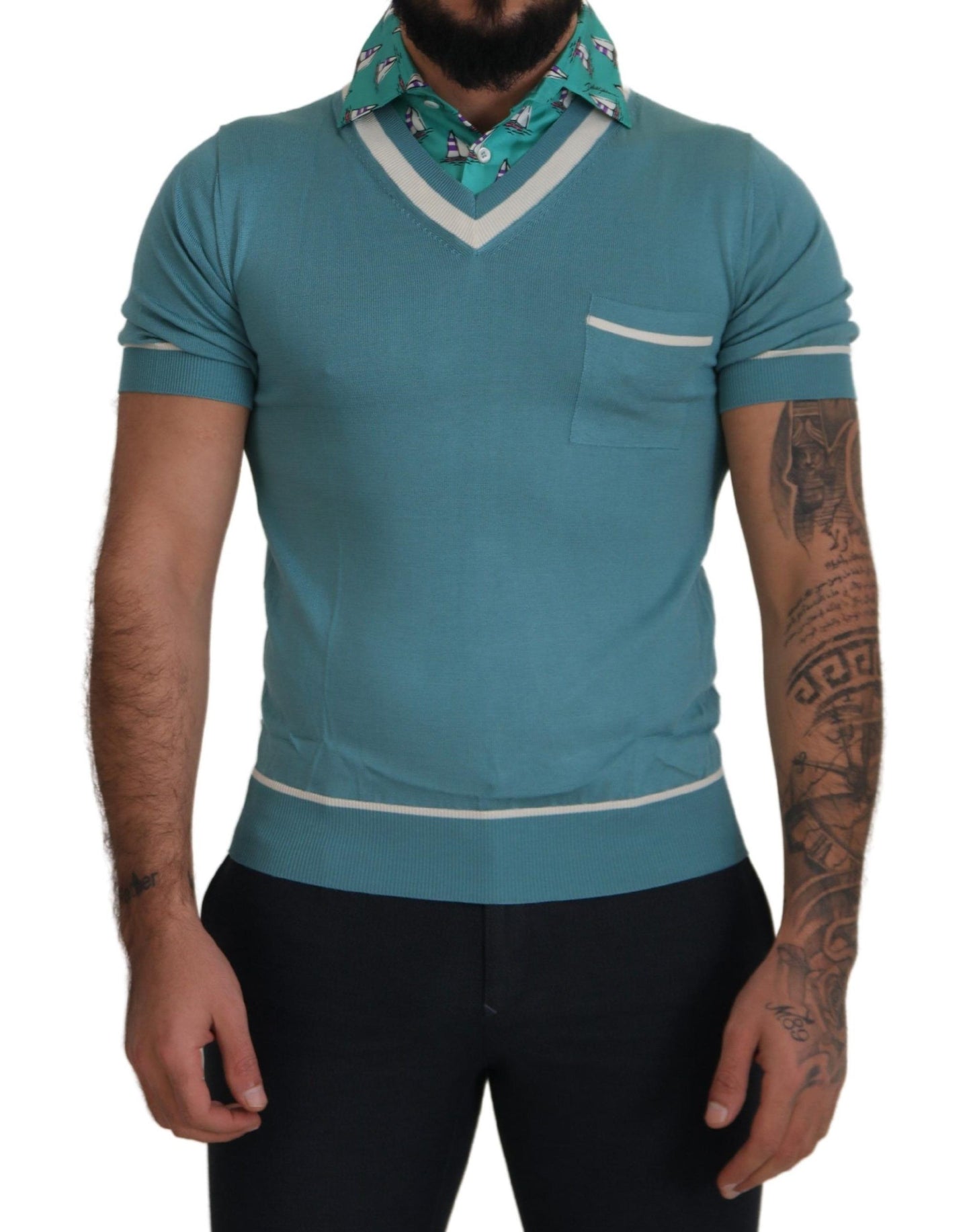 Polo Dolce & Gabbana élégant en soie avec imprimé col bateau