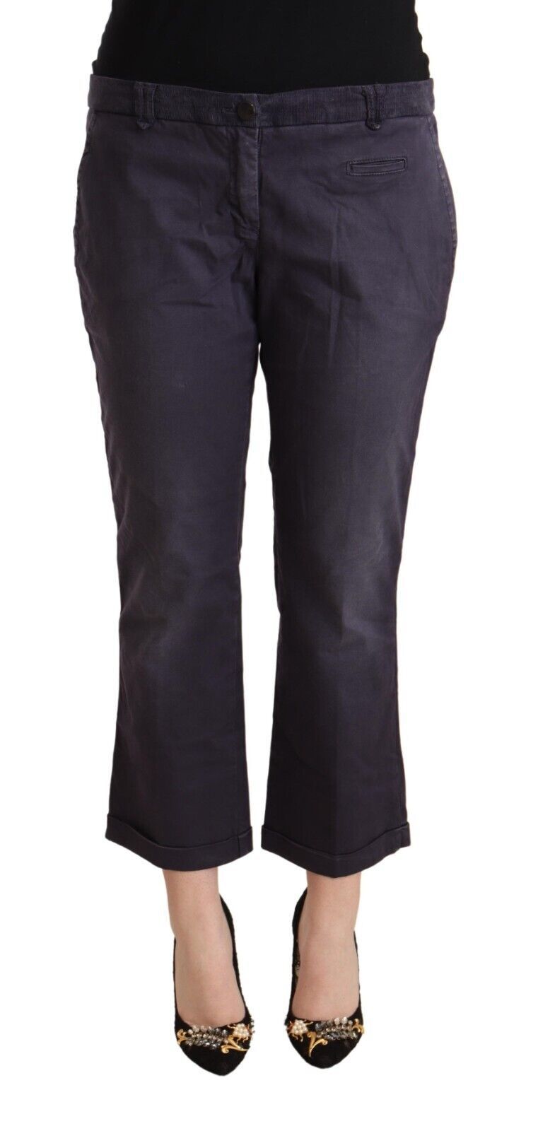 Jucca Black Low Waist Folded Hem Flared Cropped Pants by Jucca