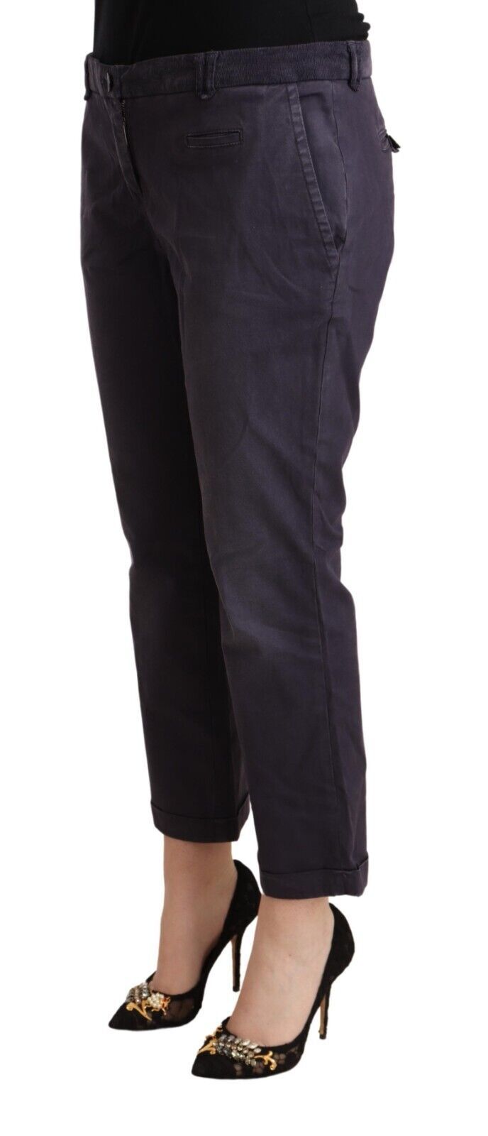 Jucca Black Low Waist Folded Hem Flared Cropped Pants by Jucca