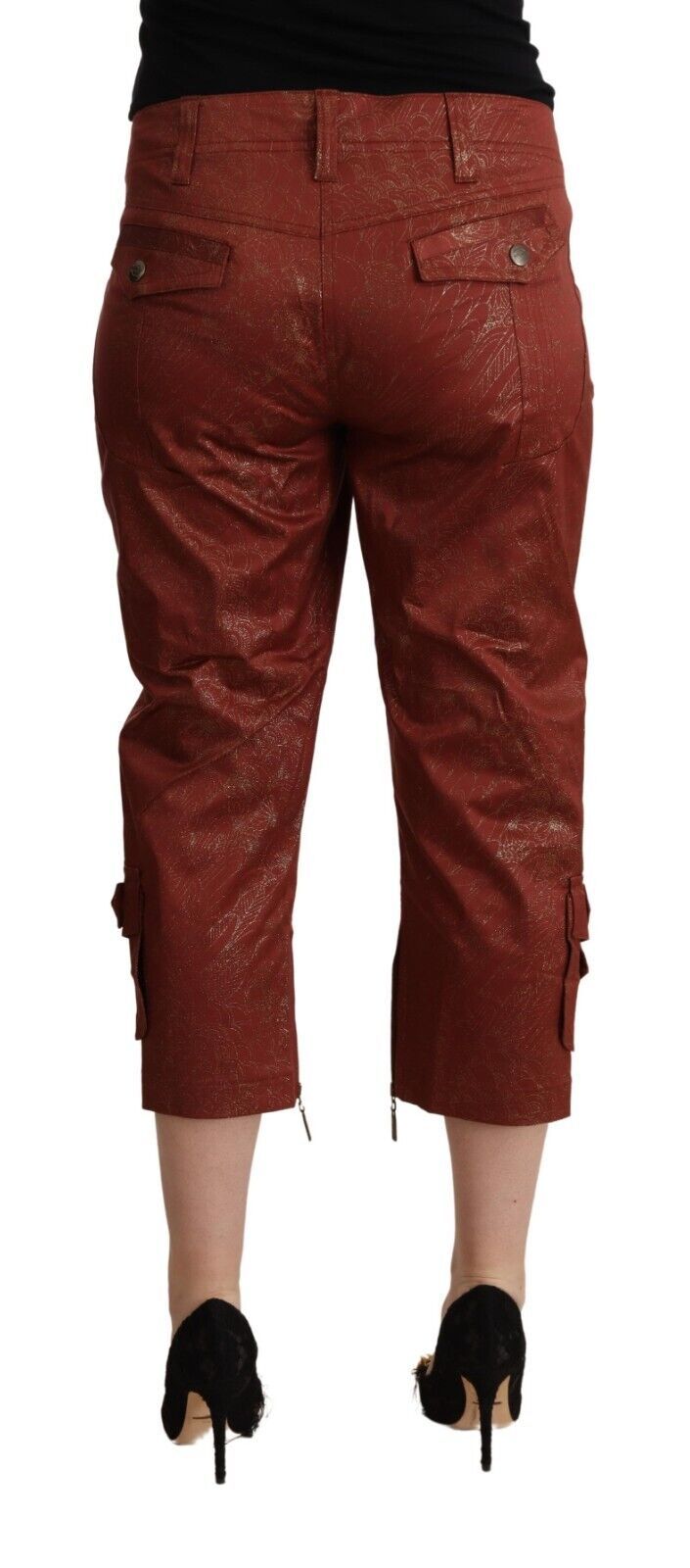 Just Cavalli Brown Lurex Mid Waist Cotton Cropped Capri Pants by Just Cavalli