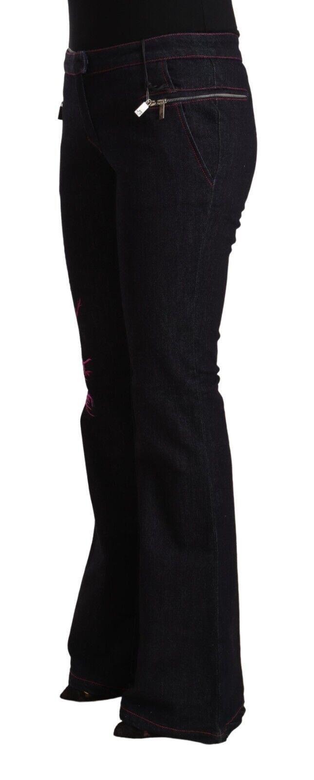 Exte Black Cotton Stretch Mid Waist Cotton Flared Denim Jeans by Exte