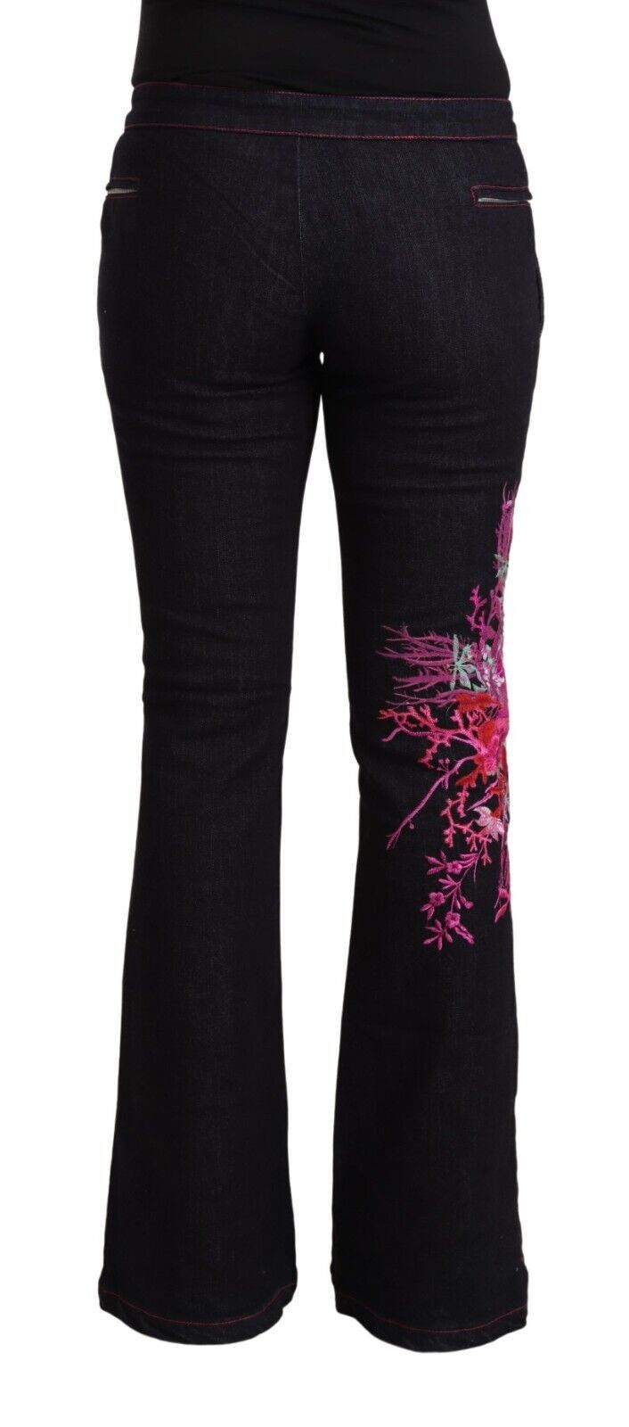 Exte Black Cotton Stretch Mid Waist Cotton Flared Denim Jeans by Exte