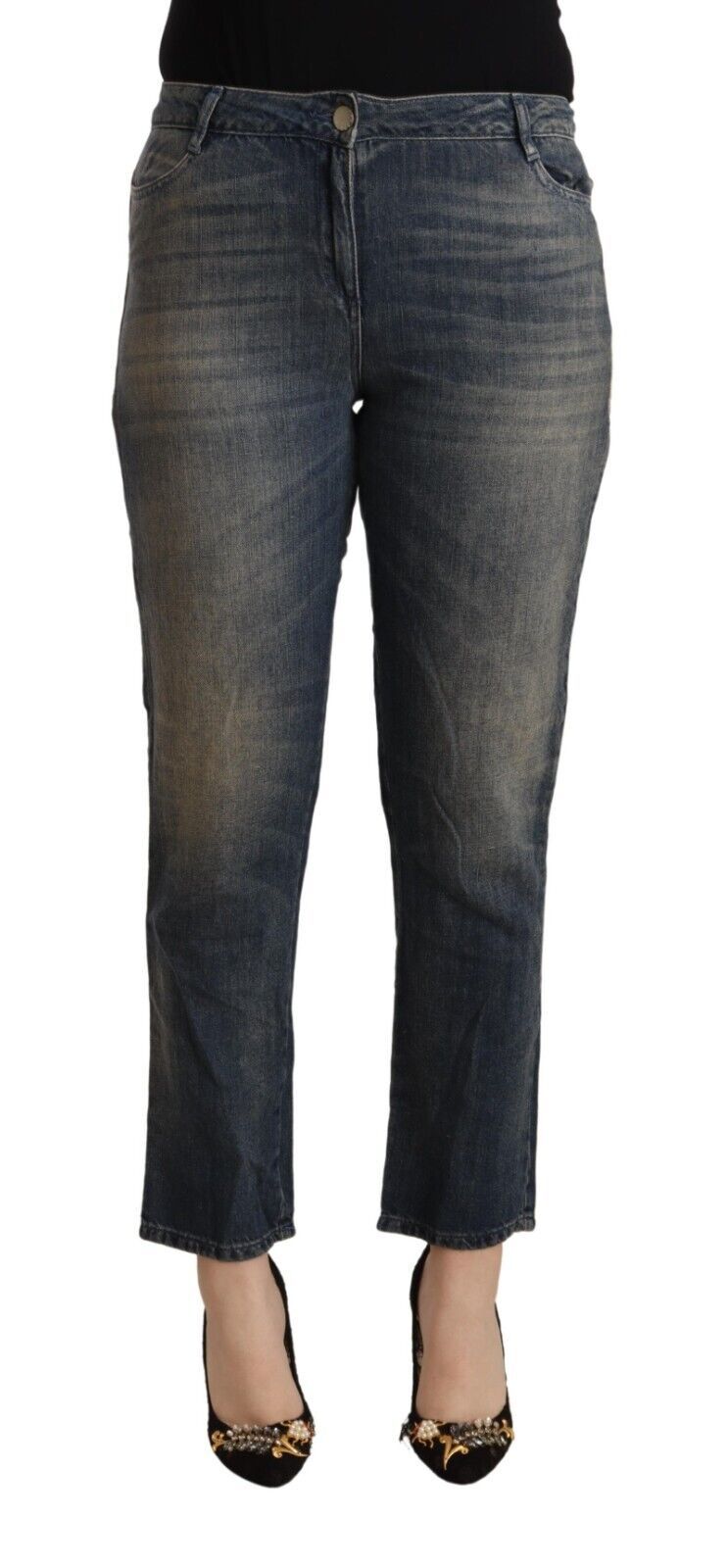 Twinset Blue Washed Cotton Cropped Capri Women Denim Jeans by Twinset