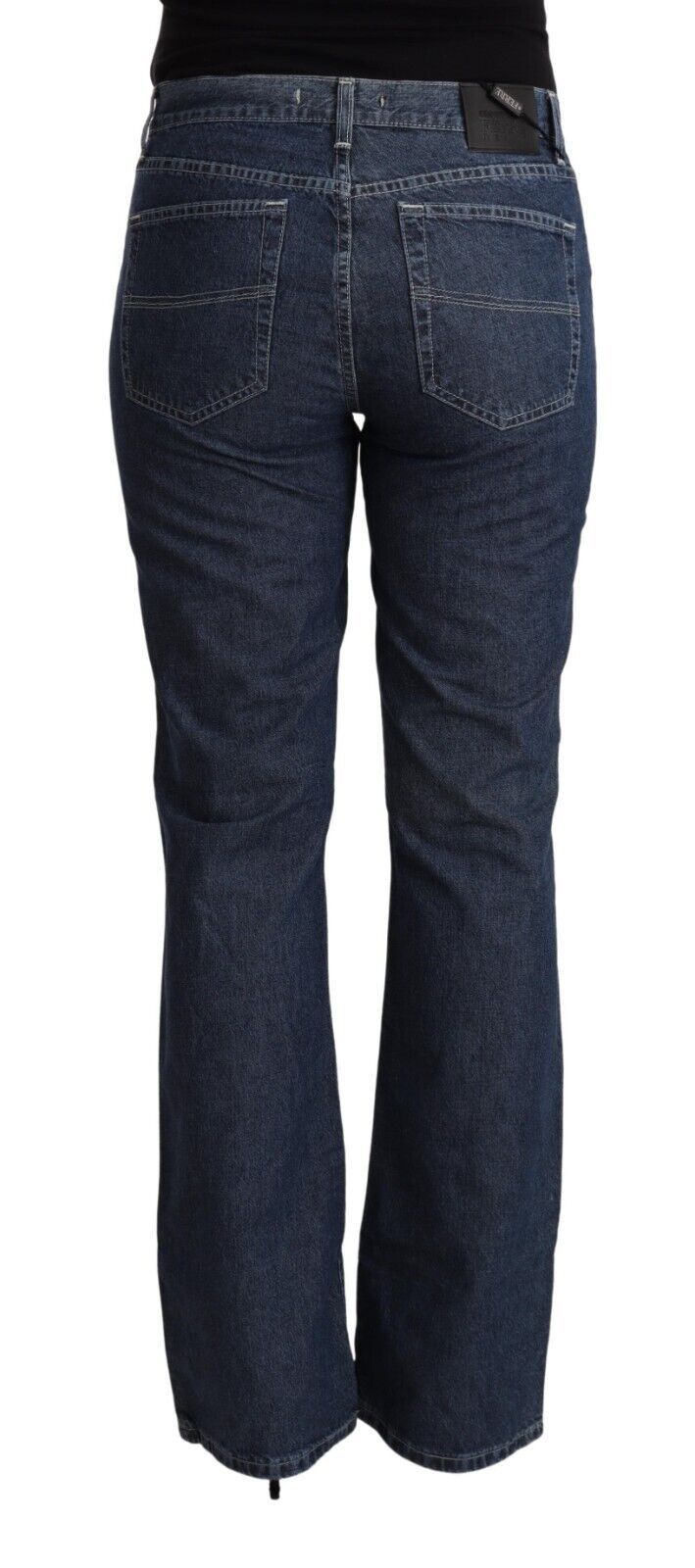 GF Ferre Blue Cotton Mid Waist Flared Denim Jeans by GF Ferre