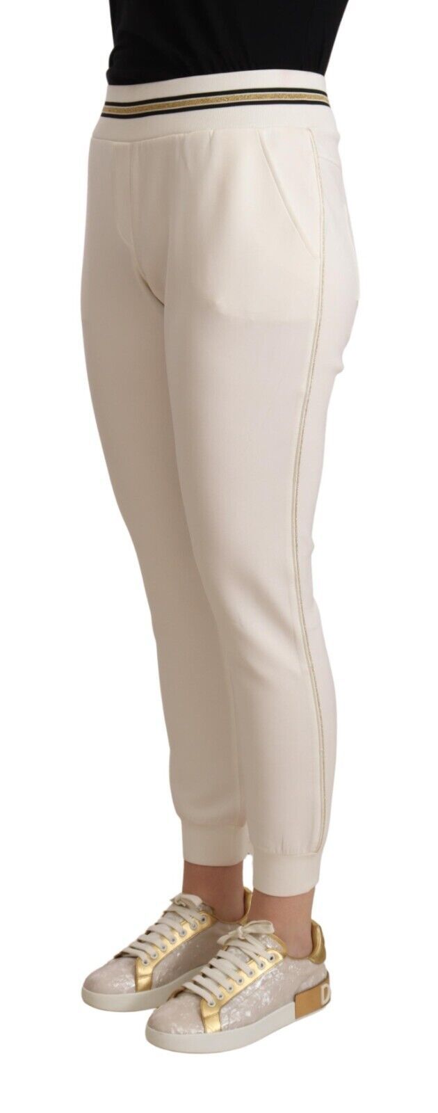 Patrizia Pepe White Polyester Mid Waist Jogger Pants by Patrizia Pepe