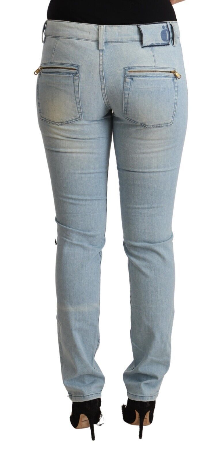 MILA SCHÖN Light Blue Cotton Mid Waist Slim Fit Denim Jeans by MILA SCHÖN