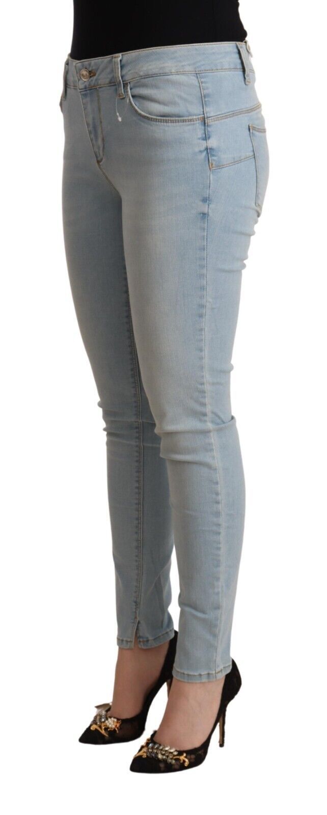 Liu Jo Light Blue Cotton Mid Waist Slim Fit Denim Jeans by Liu Jo