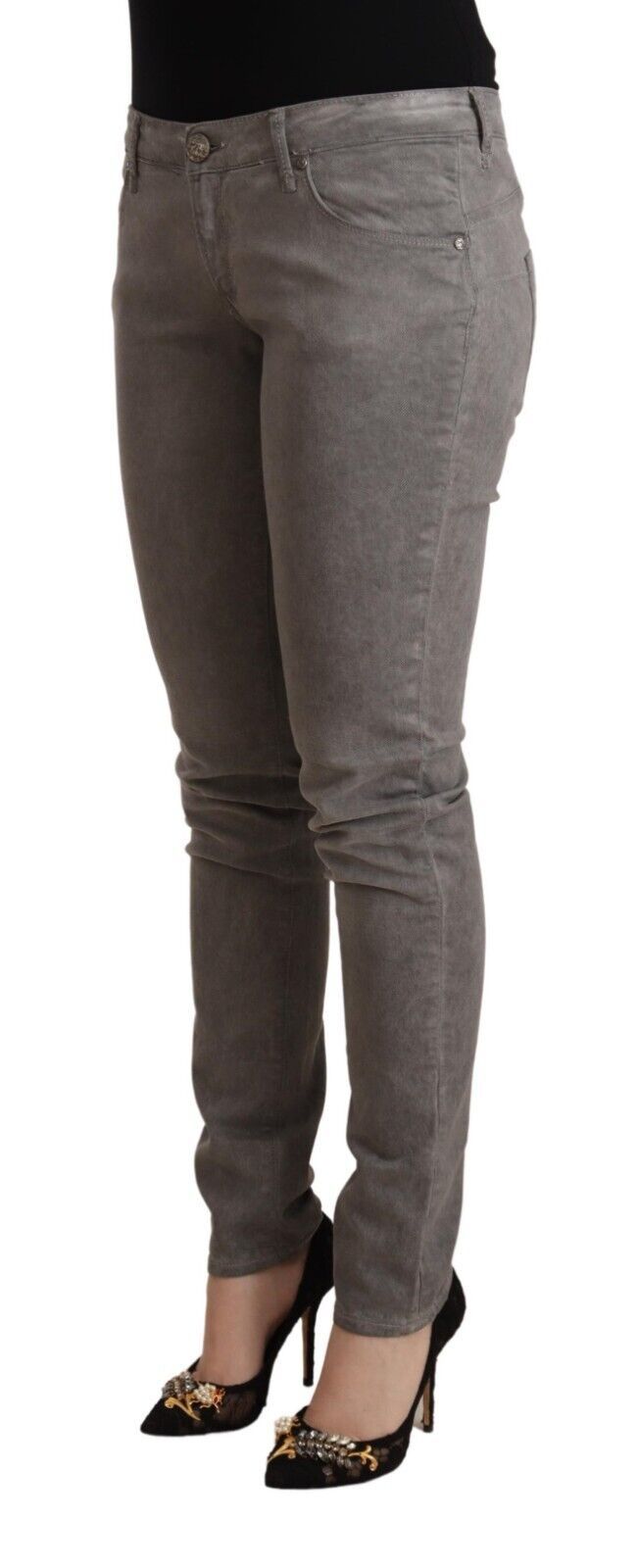 Eight Gray Cotton Low Waist Skinny Push Up Denim Jeans