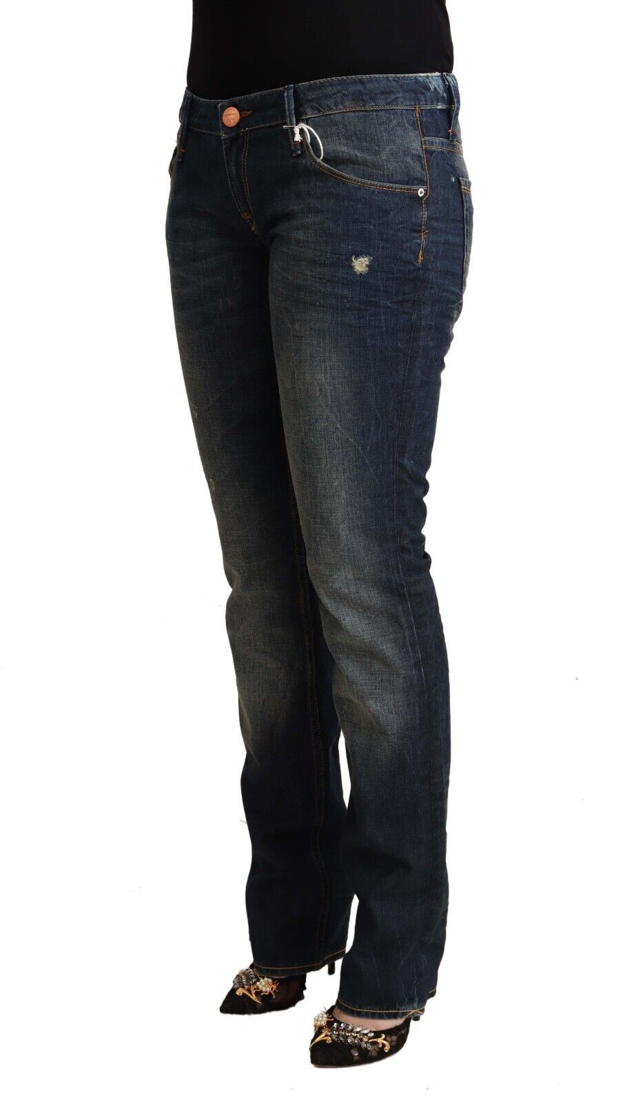 Eight Blue Washed Cotton Low Waist Skinny Denim Jeans