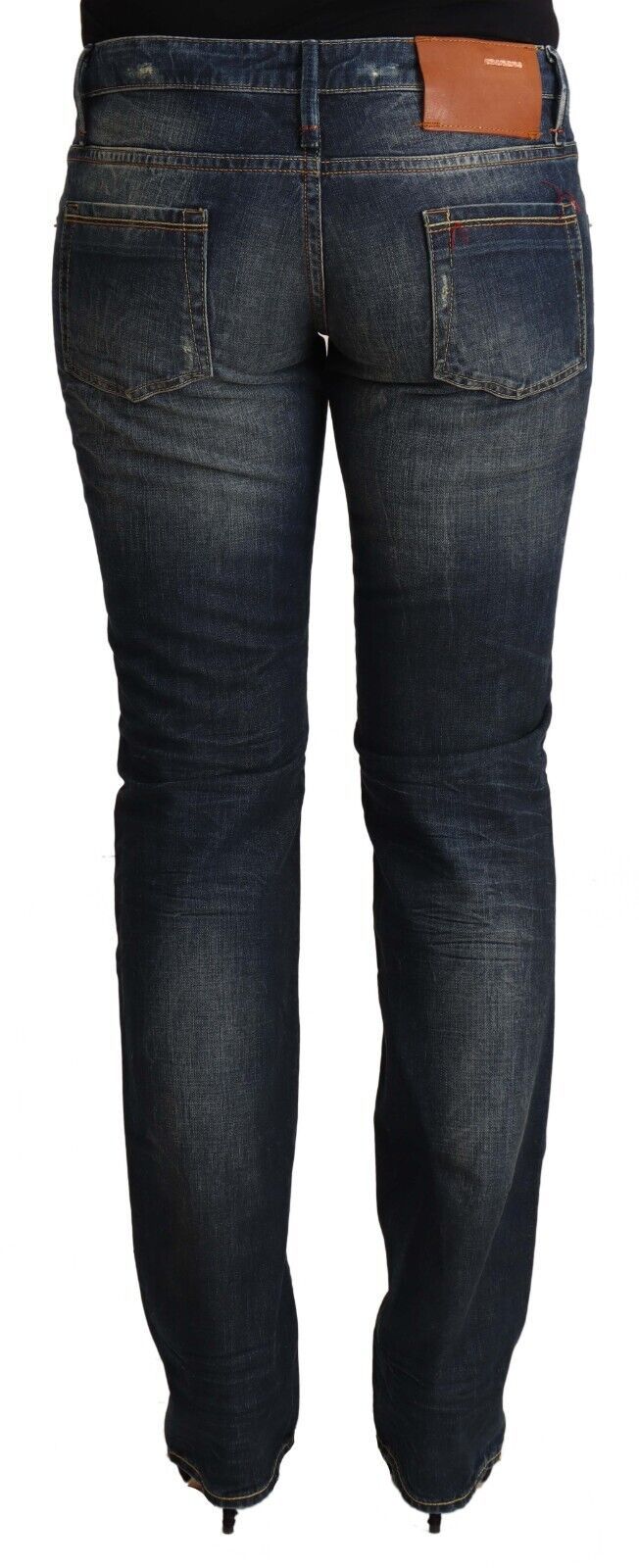 Eight Blue Washed Cotton Low Waist Skinny Denim Jeans