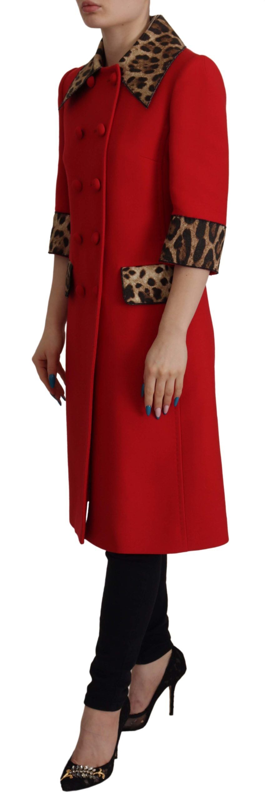 Trench-coat léopard rouge élégant Dolce & Gabbana