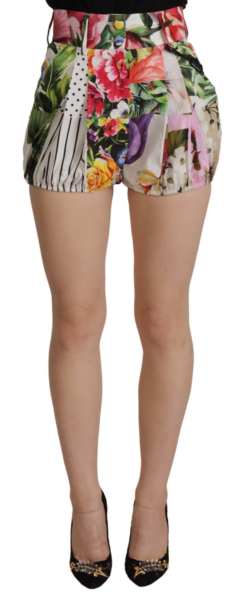 Short taille haute à fleurs multicolores en majolique Dolce & Gabbana