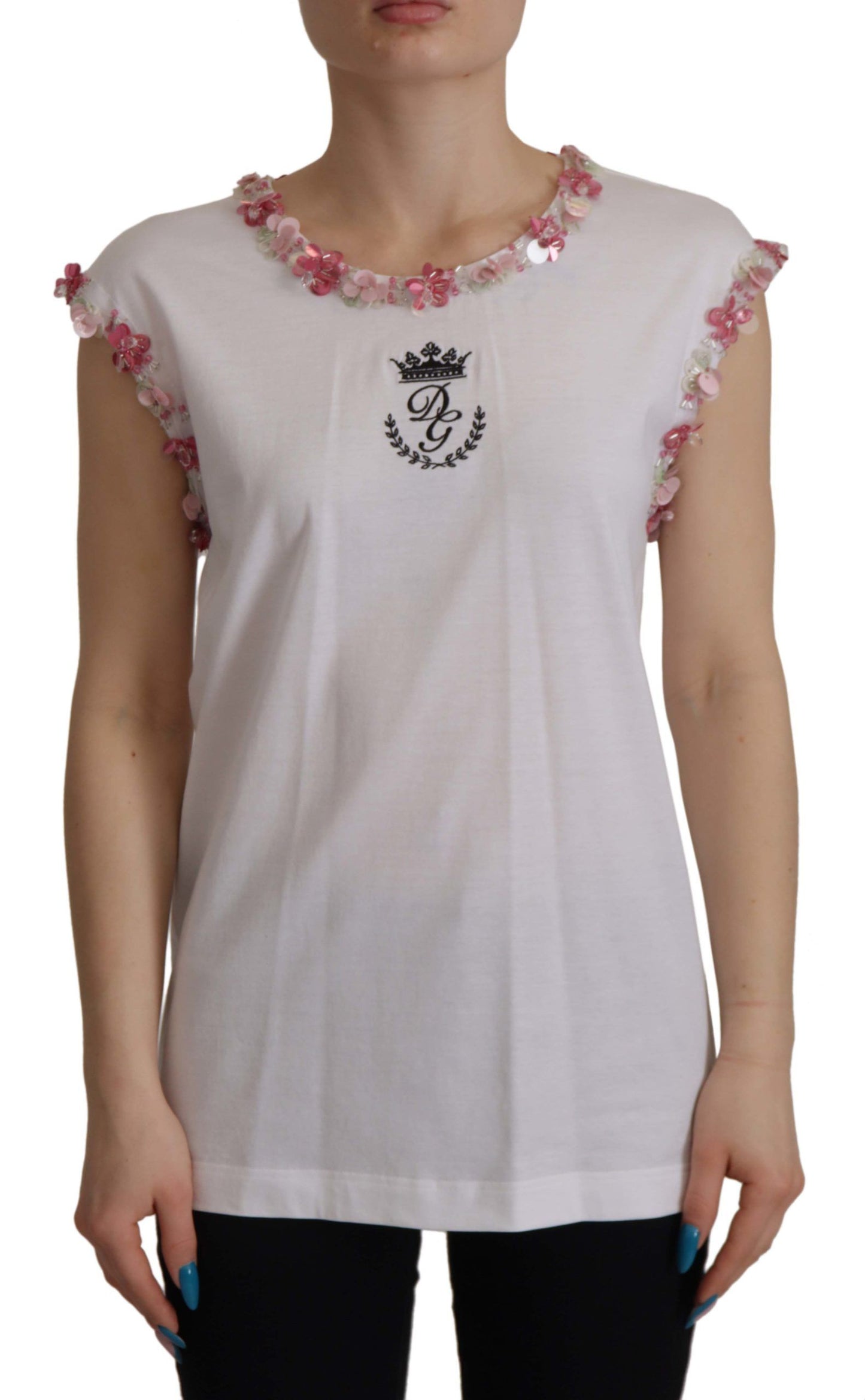 T-shirt débardeur à couronne pailletée chic Dolce & Gabbana