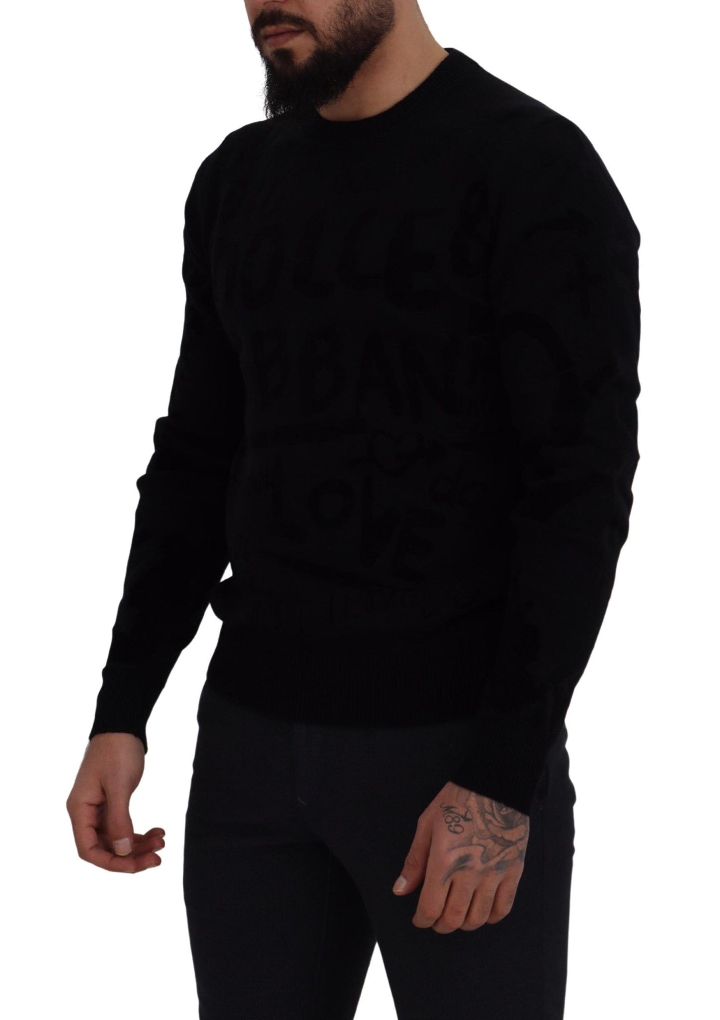 Dolce & Gabbana Black Wool Logo Pattern Crewneck Pullover Sweater by Dolce & Gabbana