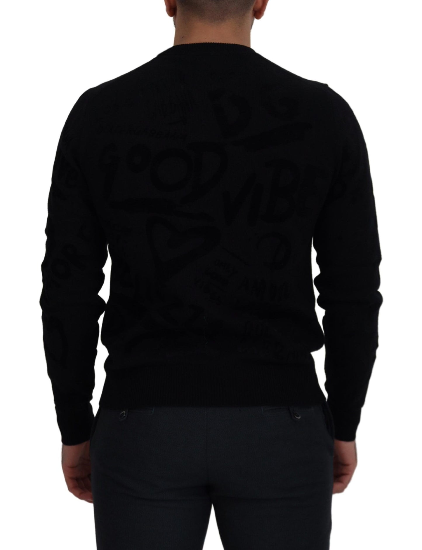 Dolce & Gabbana Black Wool Logo Pattern Crewneck Pullover Sweater by Dolce & Gabbana
