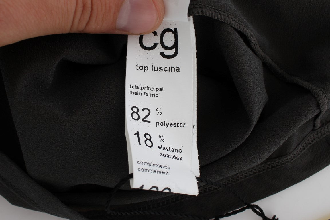 Chemisier élégant dos nu CORA GROPPO en gris et bleu