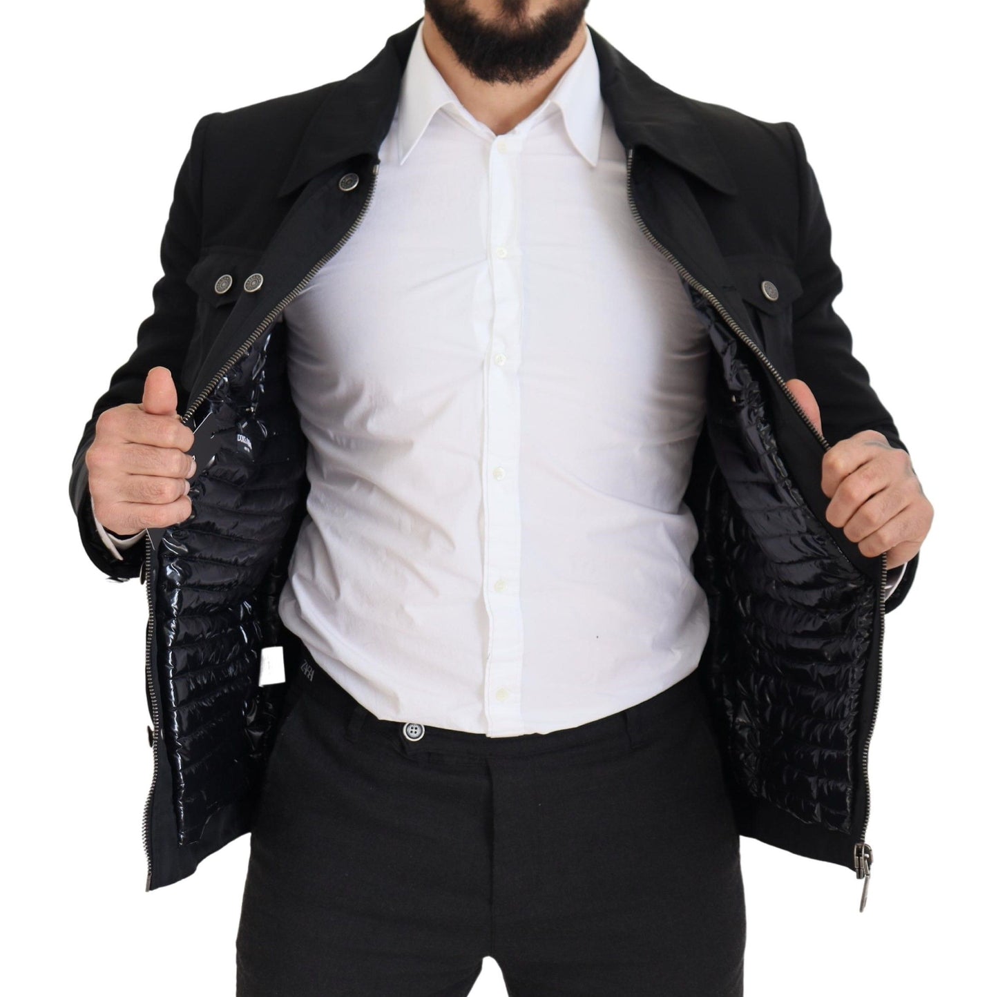 Veste élégante en laine mélangée noire à fermeture éclair Dolce & Gabbana