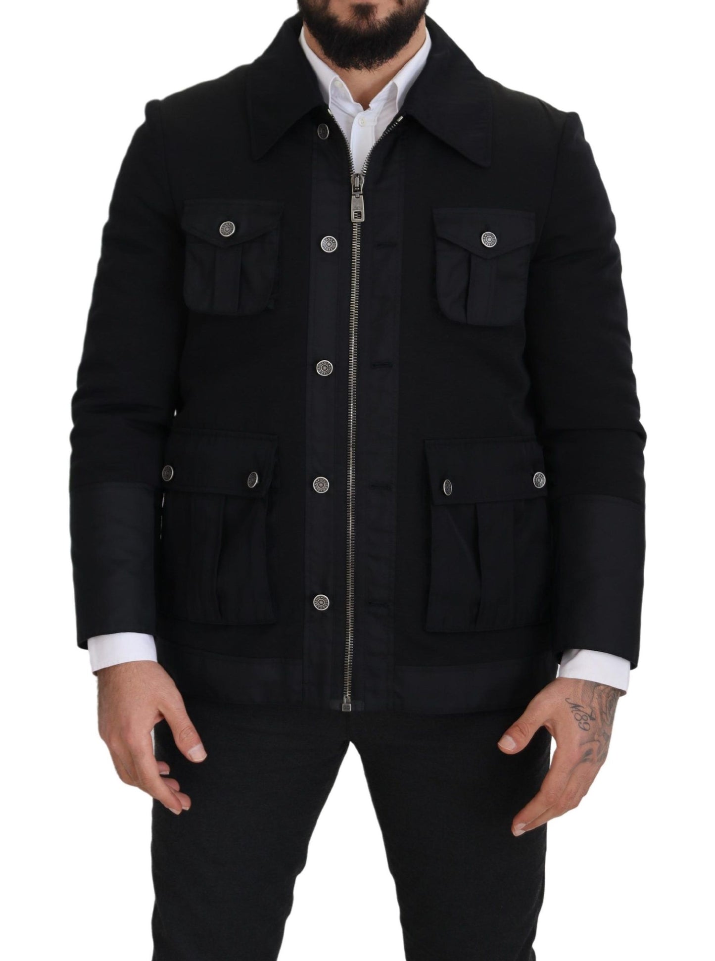 Veste élégante en laine mélangée noire à fermeture éclair Dolce & Gabbana