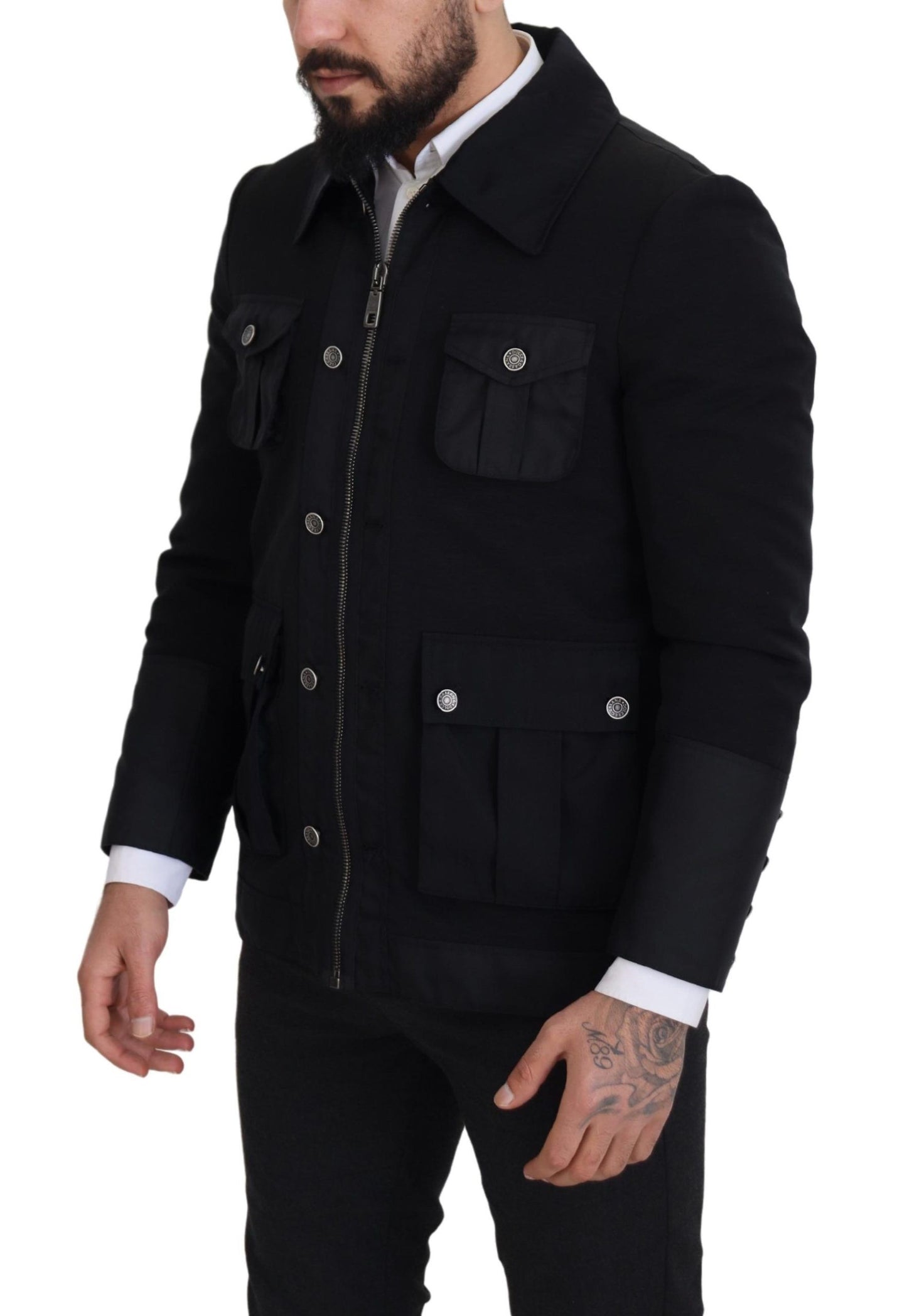 Veste élégante en laine mélangée noire à fermeture éclair Dolce & Gabbana