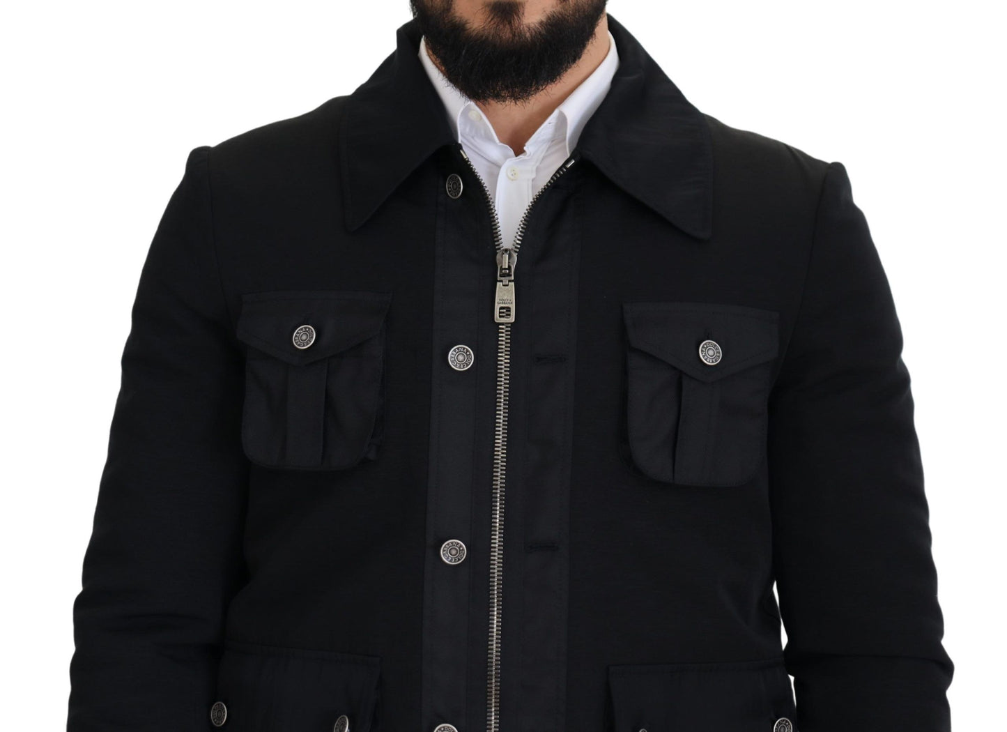 Veste élégante en laine mélangée noire à fermeture éclair Dolce & Gabbana