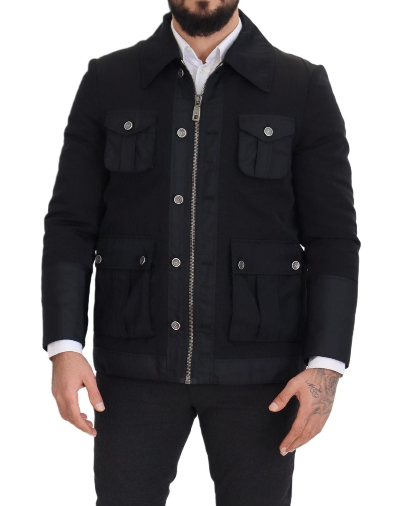 Veste élégante en laine mélangée noire à fermeture éclair Dolce & Gabbana