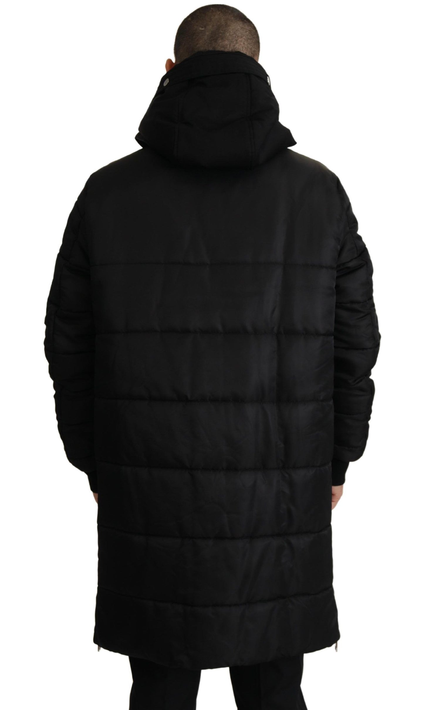 Dolce & Gabbana Élégante Parka à Capuche Noire Hiver