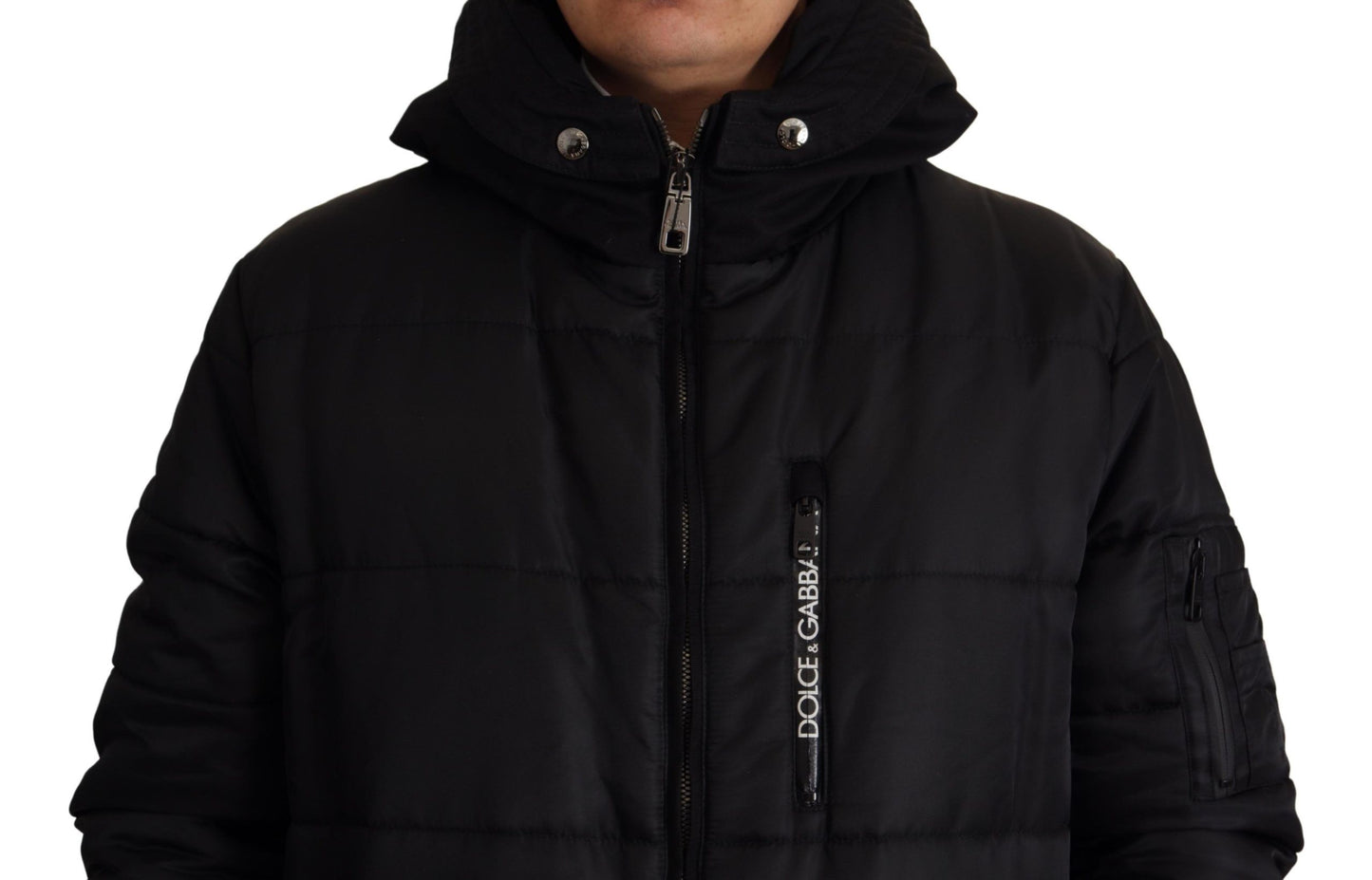 Dolce & Gabbana Élégante Parka à Capuche Noire Hiver