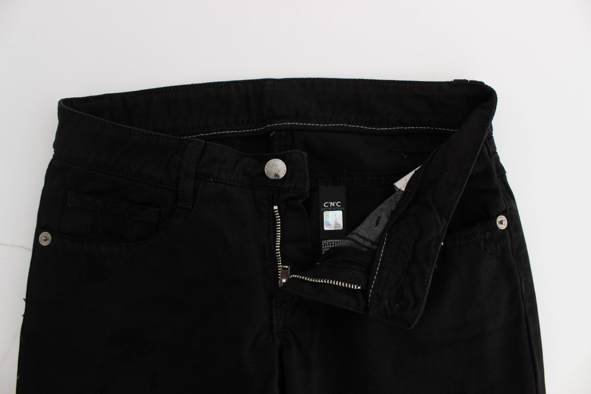 Jean slim noir en coton zippé Costume National Chic