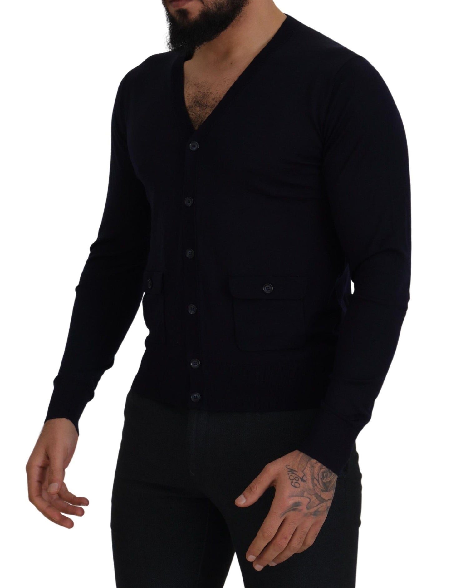 Dolce & Gabbana Blue Wool STAFF Down Cardigan Sweater by Dolce & Gabbana
