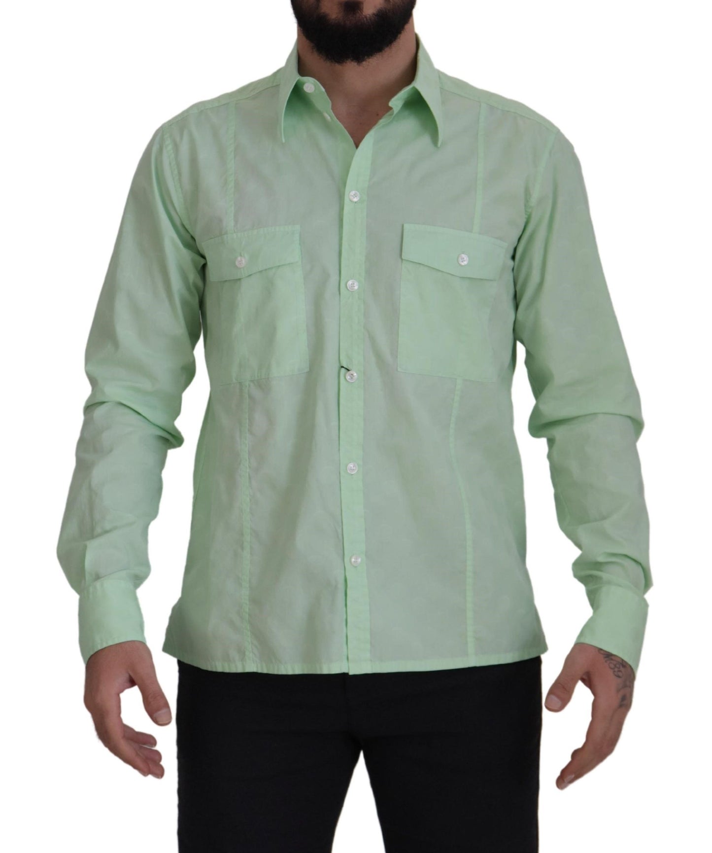 Dolce & Gabbana Mint Green Long Sleeves Button Down Shirt by Dolce & Gabbana