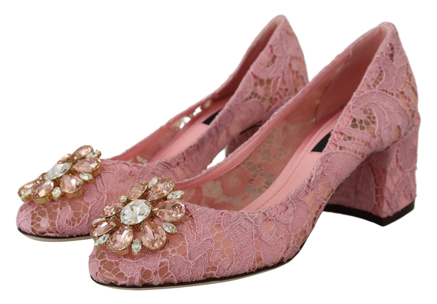 Escarpins Dolce & Gabbana en dentelle rose pastel ornés de cristaux