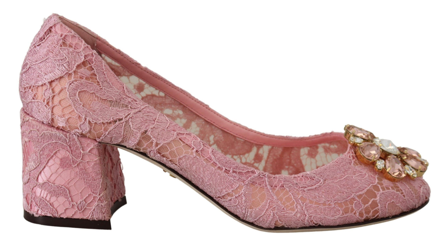 Escarpins Dolce & Gabbana en dentelle rose pastel ornés de cristaux