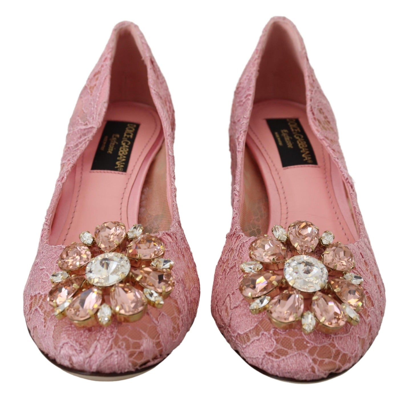 Escarpins Dolce & Gabbana en dentelle rose pastel ornés de cristaux