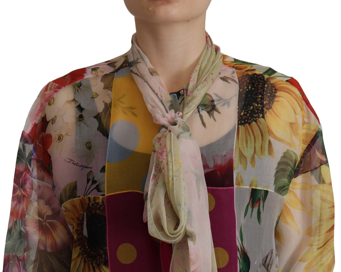 Chemisier à col lavallière en soie multicolore Dolce & Gabbana