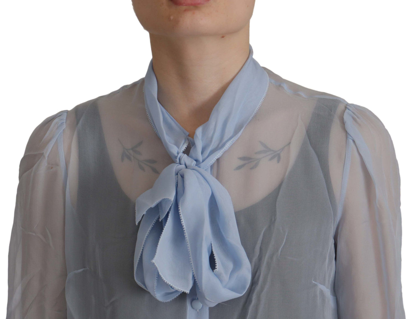 Chemisier élégant à col lavallière en soie Dolce & Gabbana bleu clair