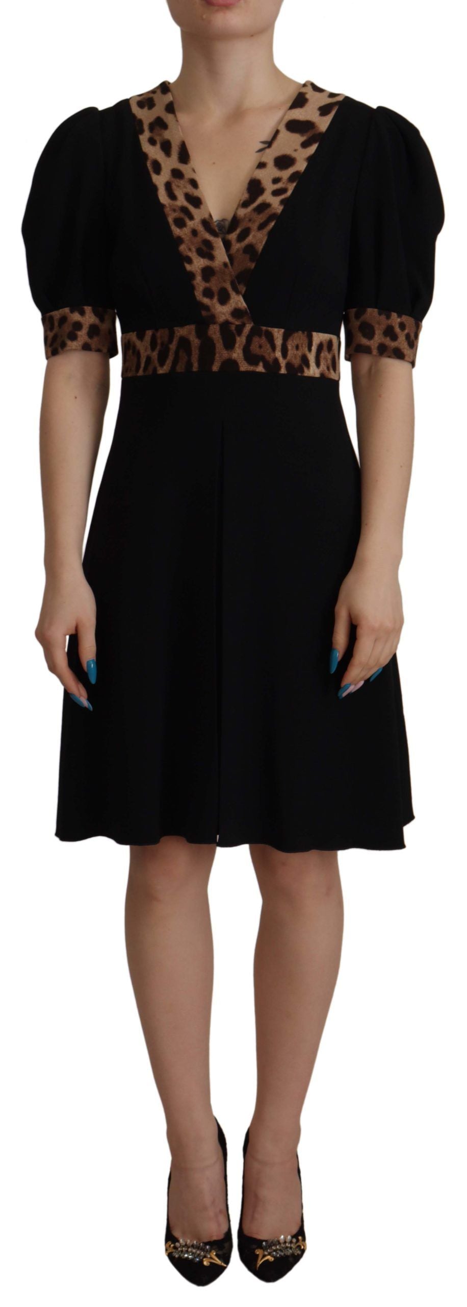Dolce & Gabbana Black Leopard A-line Knee Length Dress by Dolce & Gabbana