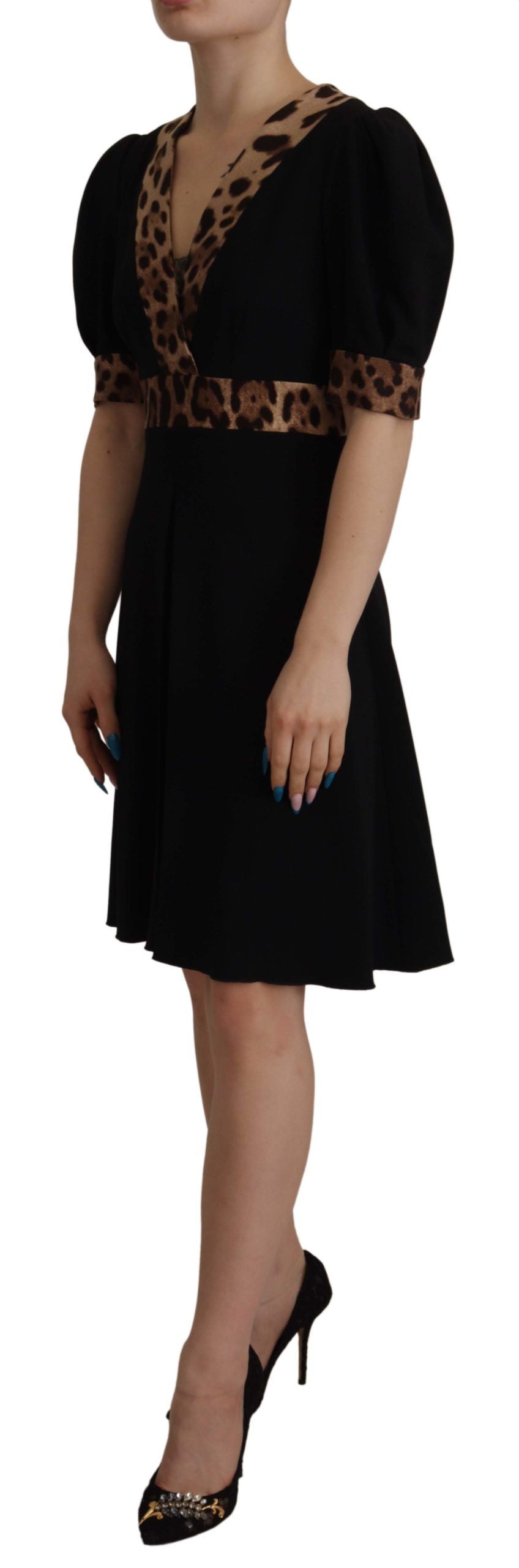 Dolce & Gabbana Black Leopard A-line Knee Length Dress by Dolce & Gabbana
