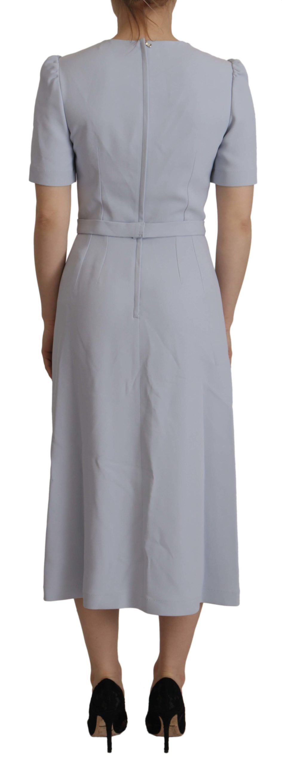Dolce & Gabbana Blue Floral Applique Midi Viscose Dress by Dolce & Gabbana