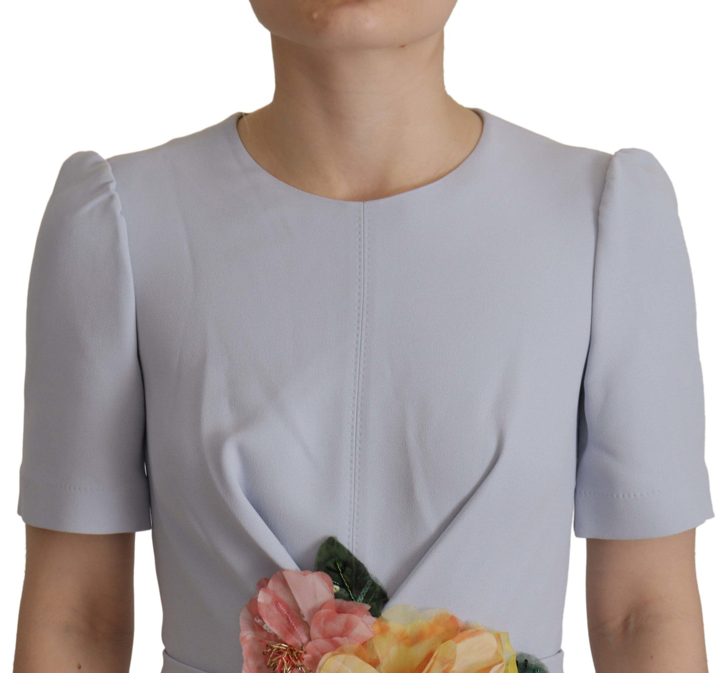 Dolce & Gabbana Blue Floral Applique Midi Viscose Dress by Dolce & Gabbana